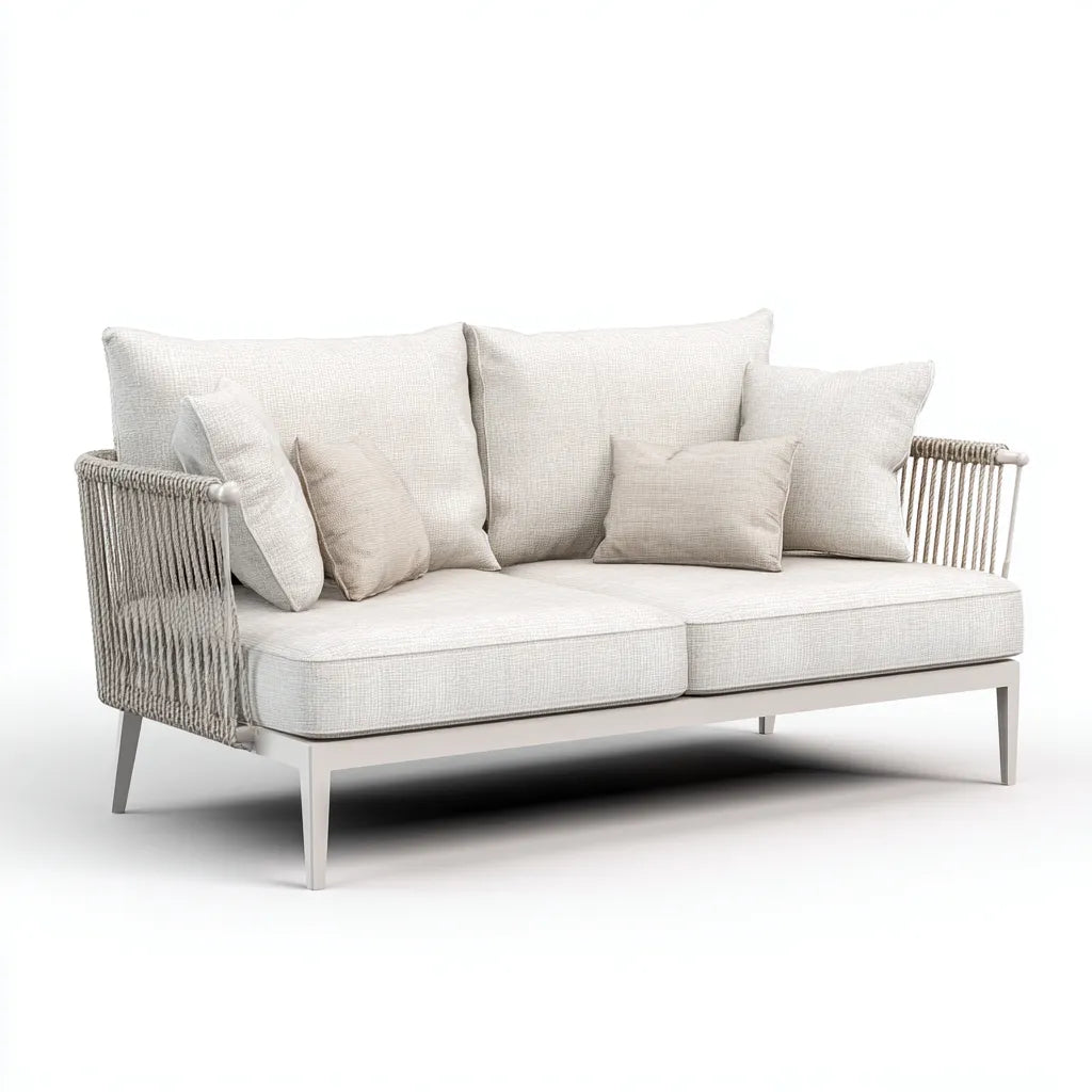 Divano Da Esterno 165×78×82 cm - bianco crema - metallo e corda - comfort per terrazza
