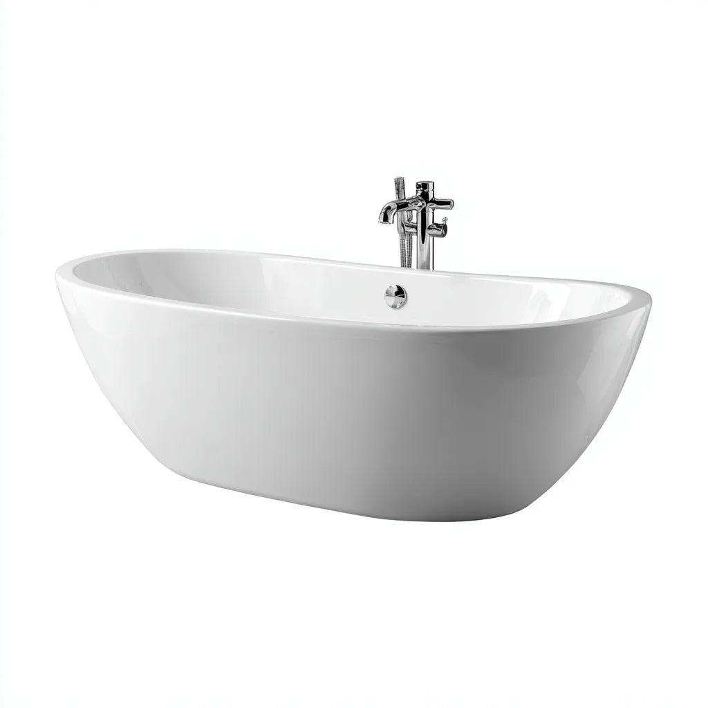 Vasca 170×78×60 cm - bianco/naturale - acrilico e base effetto legno - stile classico per bagno