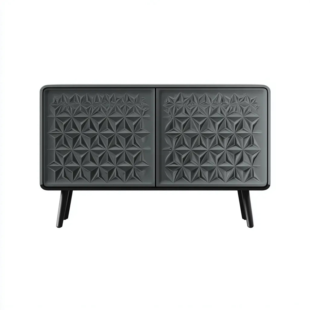 Credenza Sala da pranzo 160×42×78 cm - grigio legno - frontali geometrici con ante e cassetti