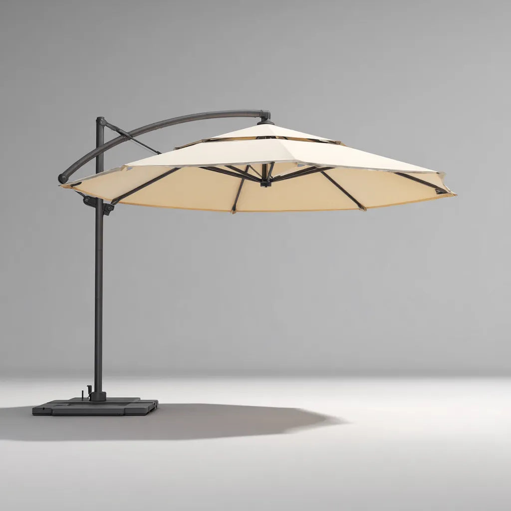 Ampio Ombrellone Da Esterno 300×300×260 cm in tessuto beige struttura nera per giardino moderno