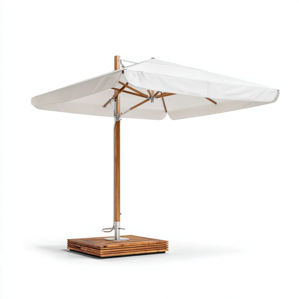 Ampio Ombrellone Da Esterno 300×300×250 cm - bianco e legno naturale - All'Aperto - design quadrato con base stabile