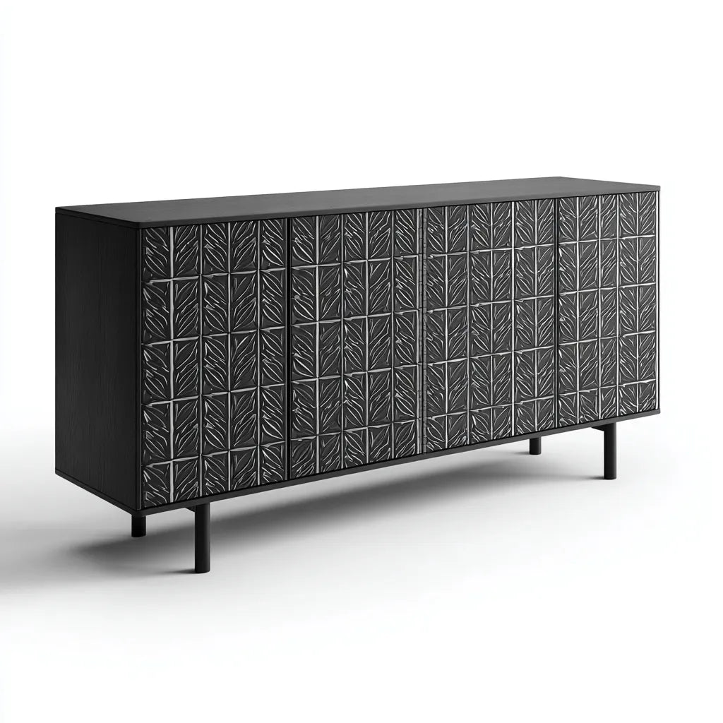 Credenza da sala da pranzo 170×40×84 cm in legno grigio chiaro e nero stile moderno con motivo decorativo
