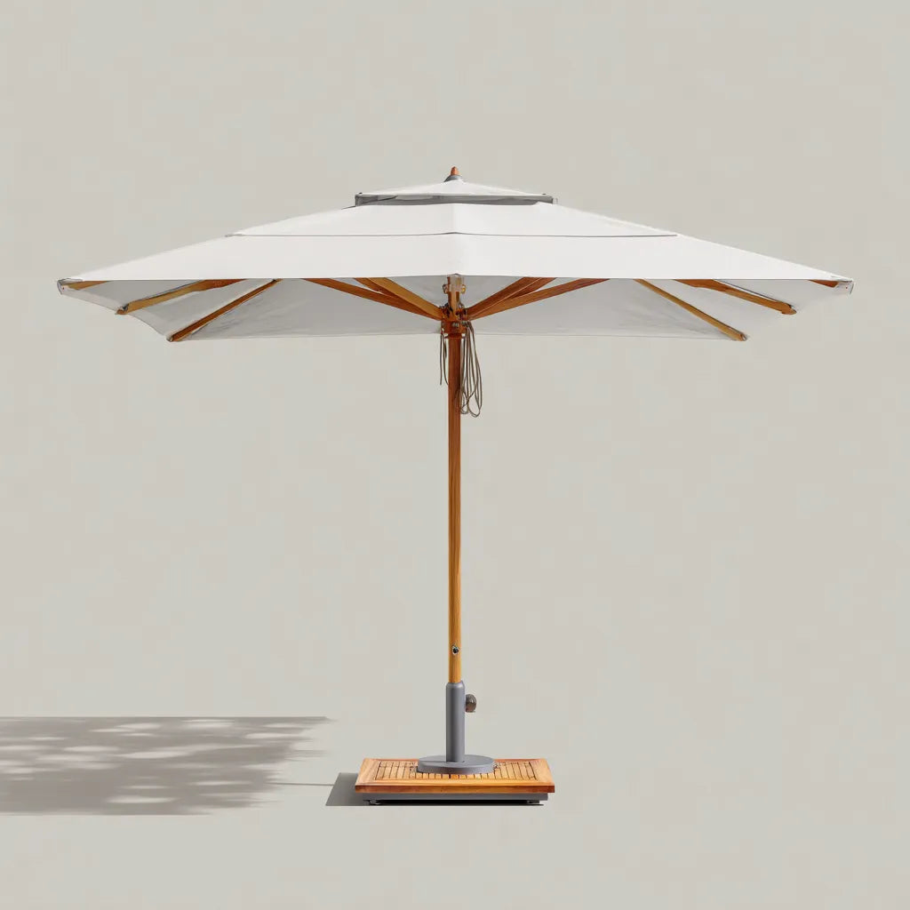 Ampio Ombrellone Da Esterno 300×300×258 cm bianco e legno naturale per uso all'aperto con copertura ampia