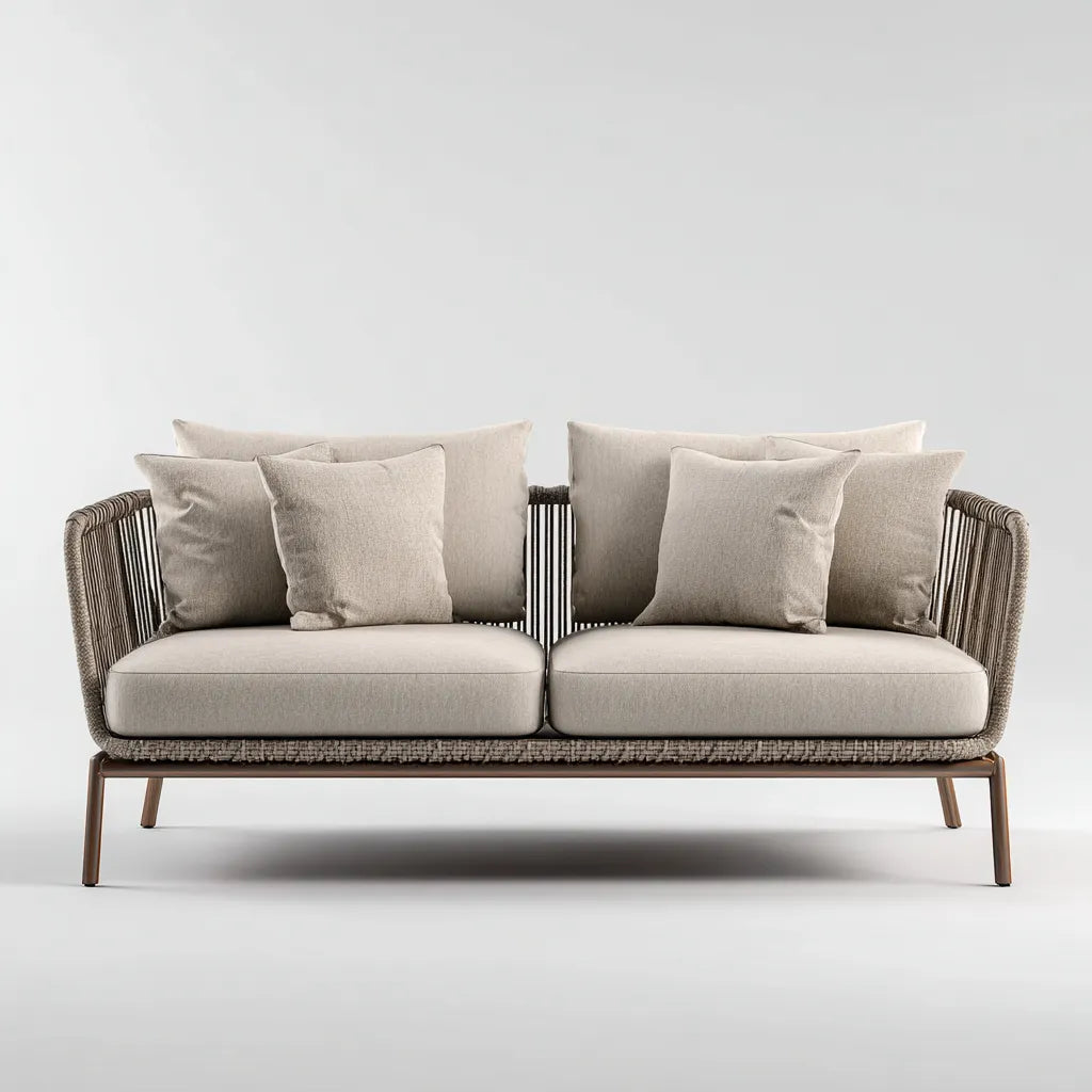 Divano da esterno 168×78×76 cm - beige marrone - intreccio e metallo per area relax all'aperto