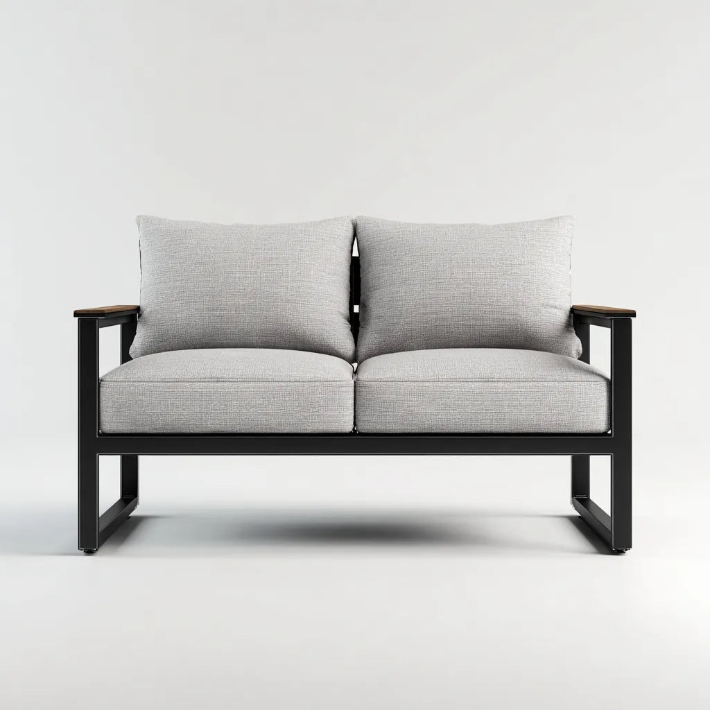 Divano Da Esterno 132×74×80 cm - grigio chiaro nero e marrone - con braccioli effetto legno