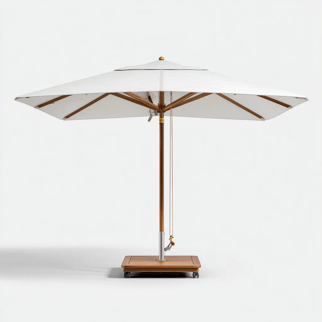 Ampio Ombrellone Da Esterno 320×320×260 cm - bianco e legno - All'Aperto - stile elegante con base mobile