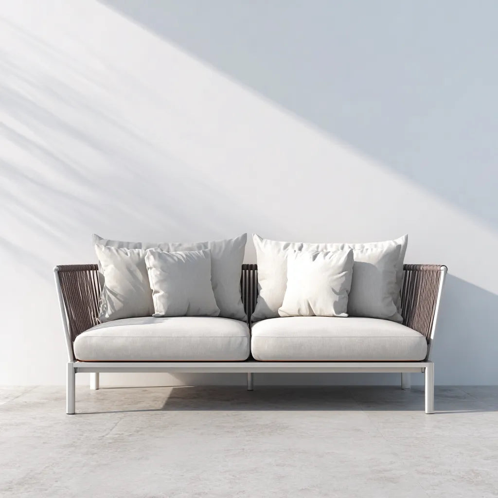 Divano da esterno 172×80×74 cm - bianco grigio - seduta in tessuto con struttura essenziale per terrazza