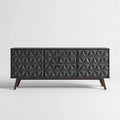 Credenza da sala da pranzo 160×42×85 cm in legno beige e nero stile geometrico con contenimento