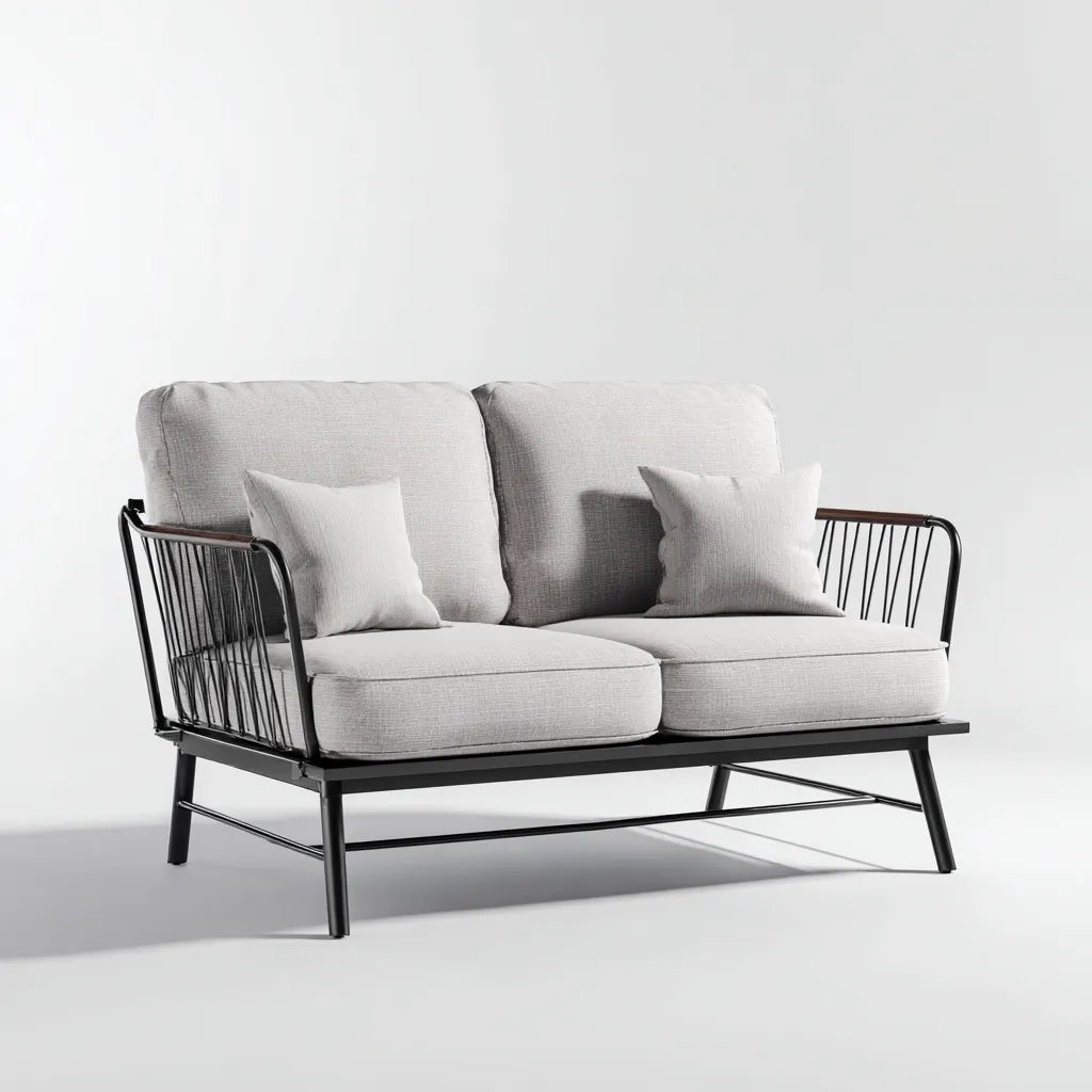 Divano Da Esterno 152×76×82 cm - nero e beige - All'Aperto - stile contemporaneo con fianchi intrecciati