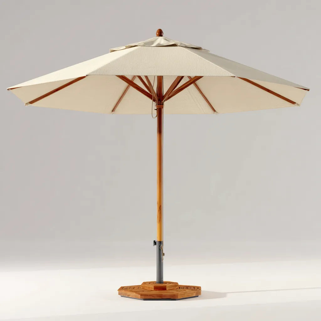 Ampio Ombrellone Da Esterno 300×300×270 cm - beige - struttura in legno - stile classico per giardino