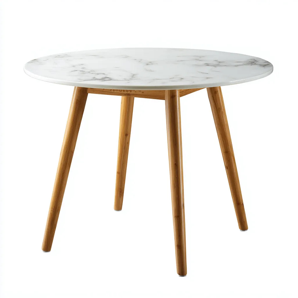 Tavolo Da Pranzo 100×100×75 cm - bianco e legno naturale - Sala Da Pranzo - stile nordico con piano effetto marmo