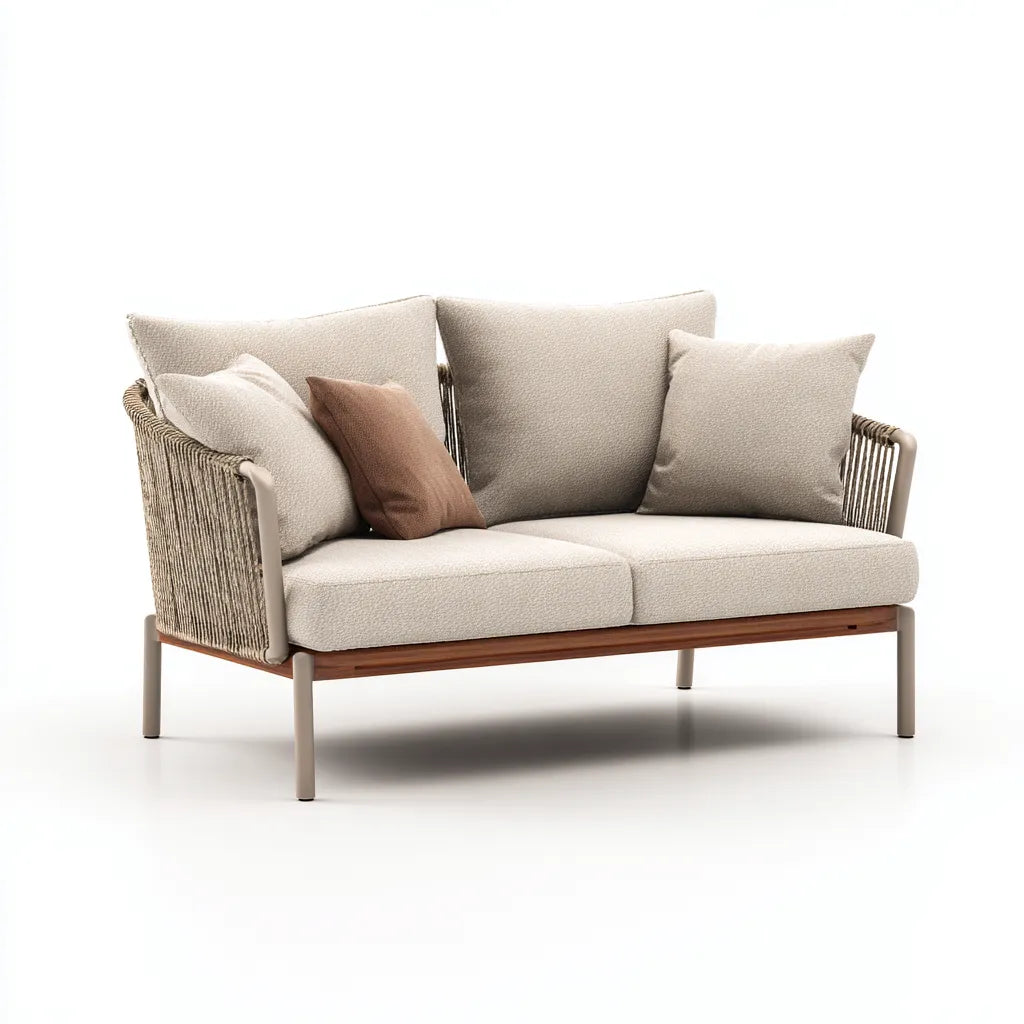 Divano Da Esterno 145×78×82 cm - beige e marrone - con intreccio laterale per giardino